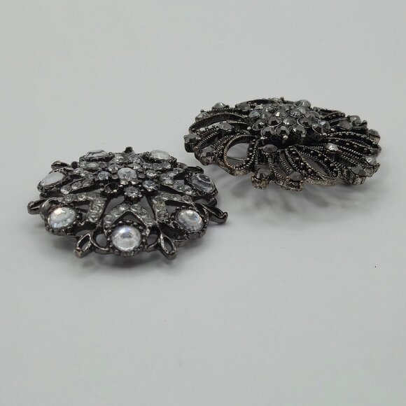 VTG Brooch 2PC Dark Academia Whimsigoth Grunge Spiral Rhinestone Marcasite Pins - Picture 10 of 12